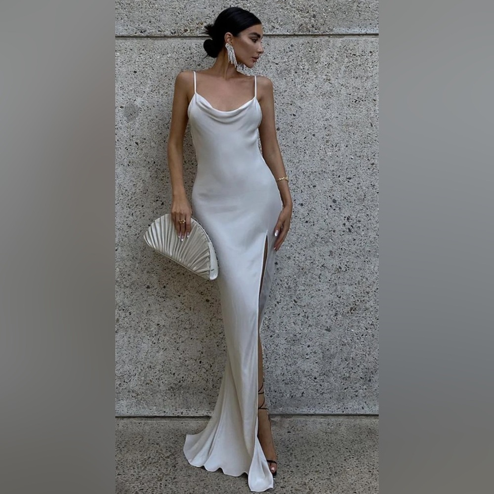 Meshki cowl neck backless dress